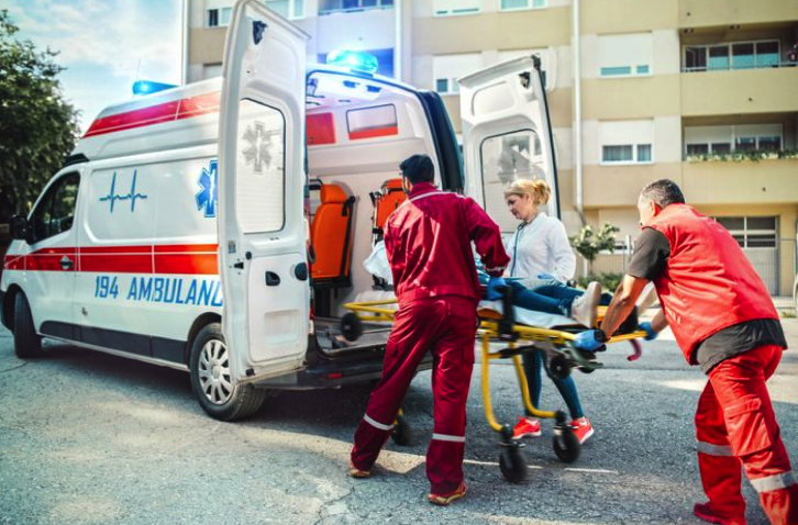 Ambulance crew responding to an accident